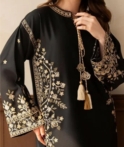 Embroidered Kurta Dhanak  2 Piece Unstitched Suit - Front & Sleeves Embroidered Shirt with Embroidered Trouser-ART-06