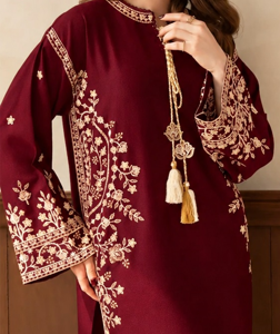 Embroidered Kurta Dhanak  2 Piece Unstitched Suit - Front & Sleeves Embroidered Shirt with Embroidered Trouser-ART-05