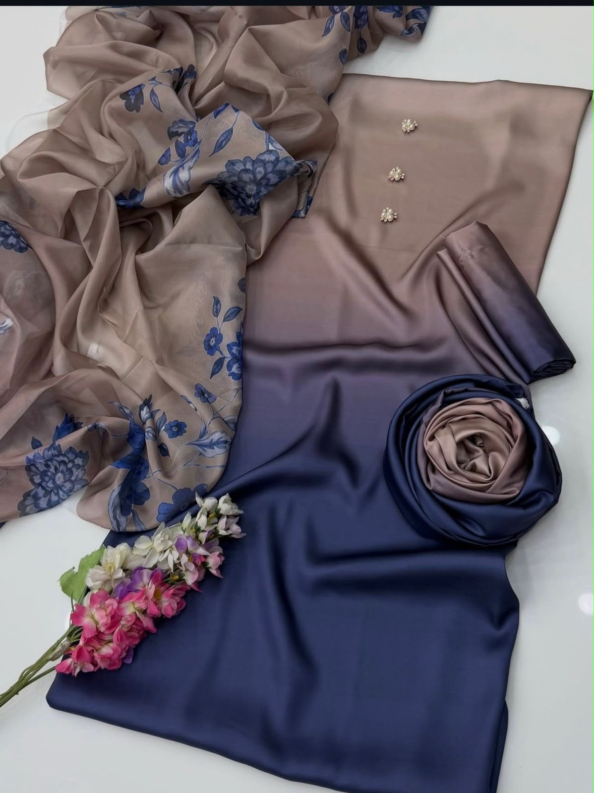 Shamooz Silk 3 Piece Unstitched Suit - Digital Printed Silk ART-021 - Image 2