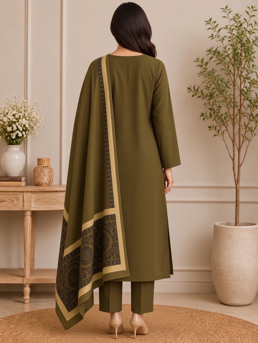 Bareeze Dhanak 3 Piece Unstitched Suit with Velvet Shawl-AT-02 - Image 2