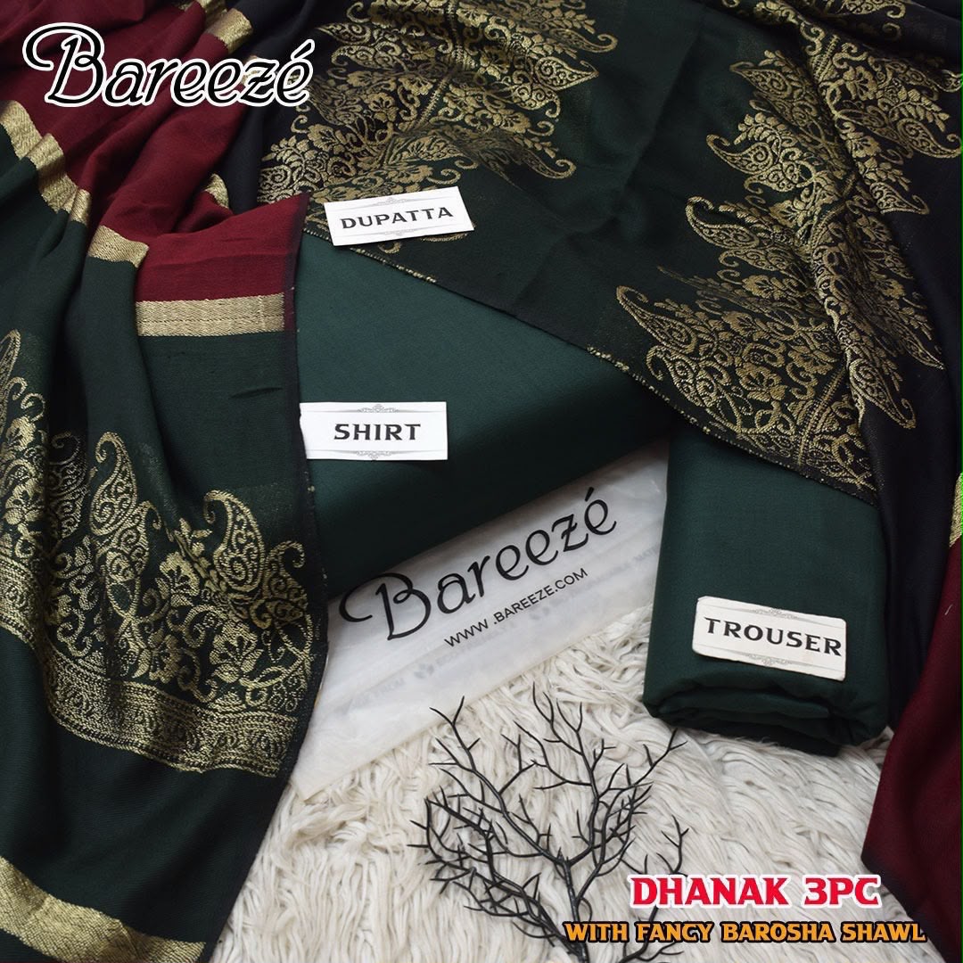 Dhanak 3 Piece Unstitched Suit with Sequence Wool Shawl ART-05 - Image 2