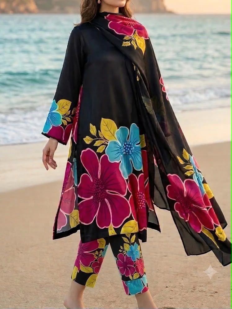 Shamooz Silk 3 Piece Unstitched Suit - Digital Printed Silk ART-10