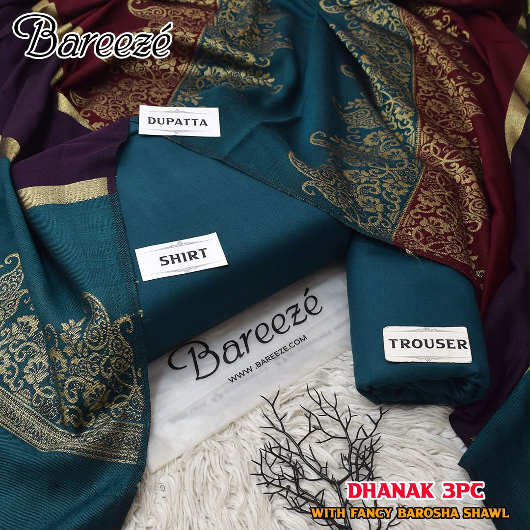 Dhanak 3 Piece Unstitched Suit with Sequence Wool Shawl ART-06 - Image 4