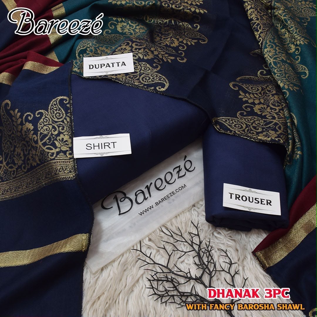 Dhanak 3 Piece Unstitched Suit with Sequence Wool Shawl ART-03 - Image 3