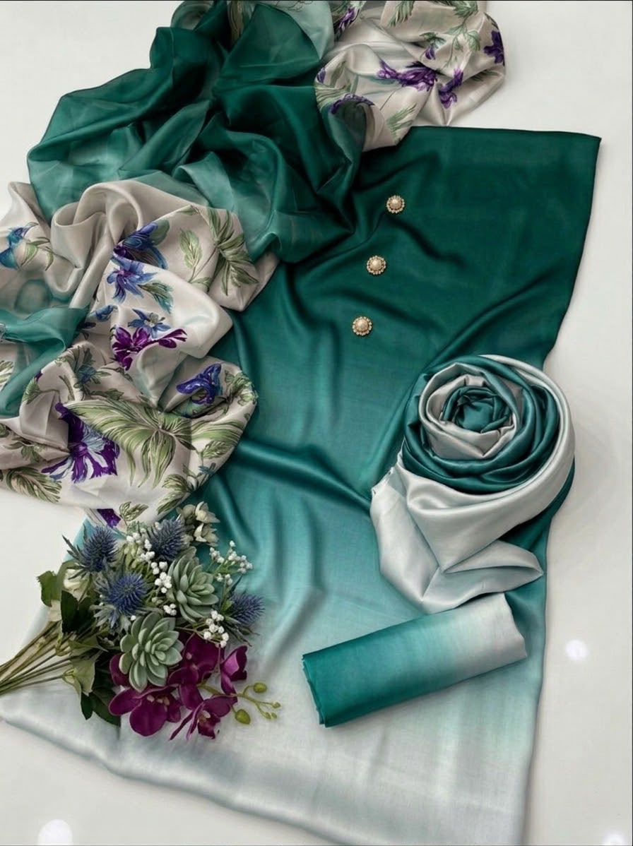 Shamooz Silk 3 Piece Unstitched Suit - Digital Printed Silk ART-09 - Image 2