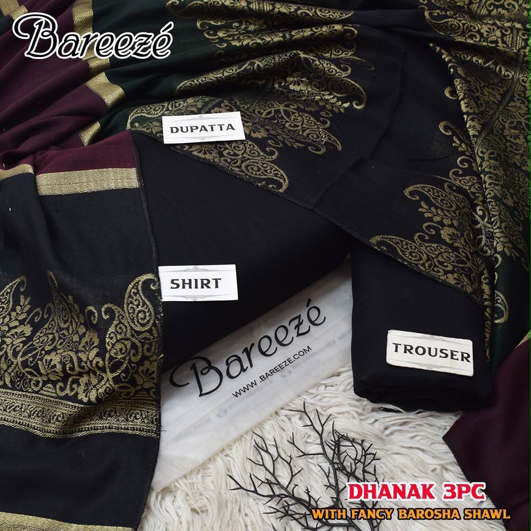 Dhanak 3 Piece Unstitched Suit with Sequence Wool Shawl ART-07 - Image 4