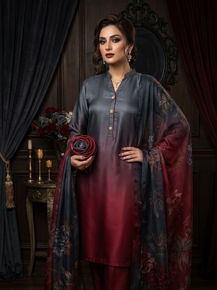 Shamooz Silk 3 Piece Unstitched Suit - Digital Printed Silk ART-020