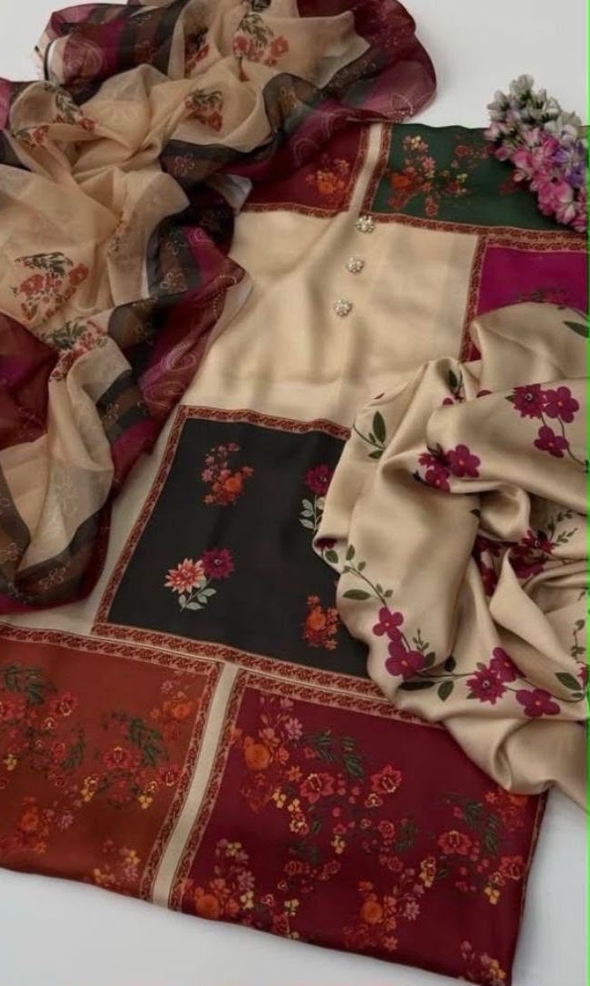 Shamooz Silk 3 Piece Unstitched Suit - Digital Printed Silk ART-030 - Image 2