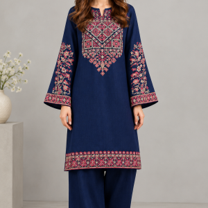 Embroidered Kurta Dhanak  2 Piece Unstitched Suit - Front & Sleeves Embroidered Shirt with Embroidered Trouser-ART-08