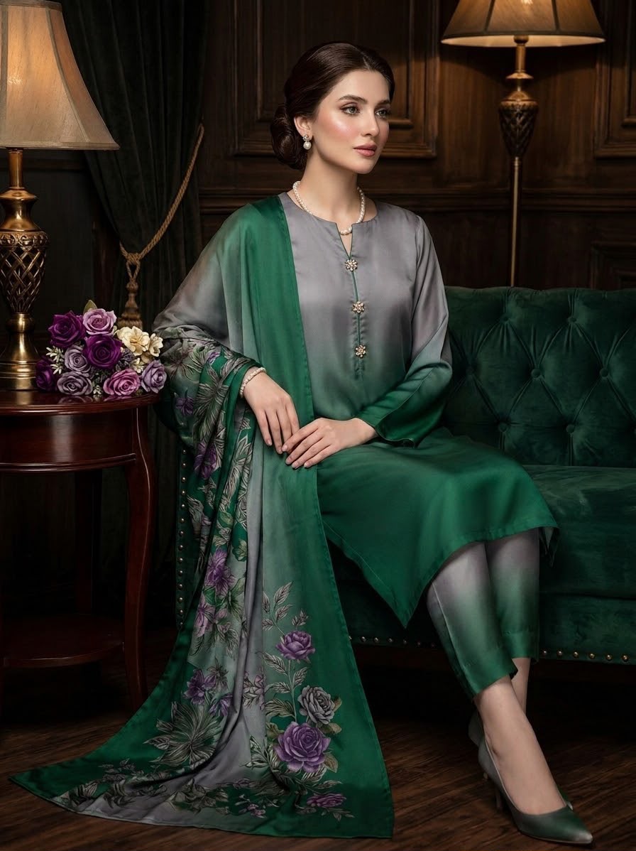 Shamooz Silk 3 Piece Unstitched Suit - Digital Printed Silk ART-09