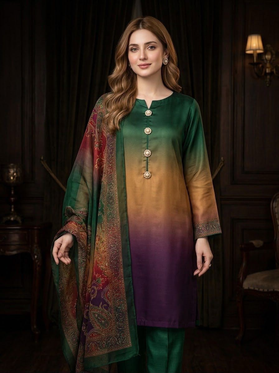 Shamooz Silk 3 Piece Unstitched Suit - Digital Printed Silk ART-022