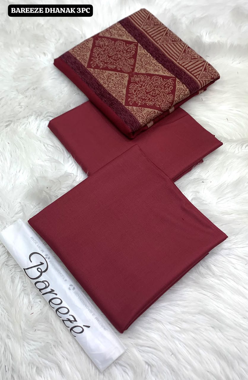 Bareeze Dhanak 3 Piece Unstitched Suit with Velvet Shawl-ART-01 - Image 3