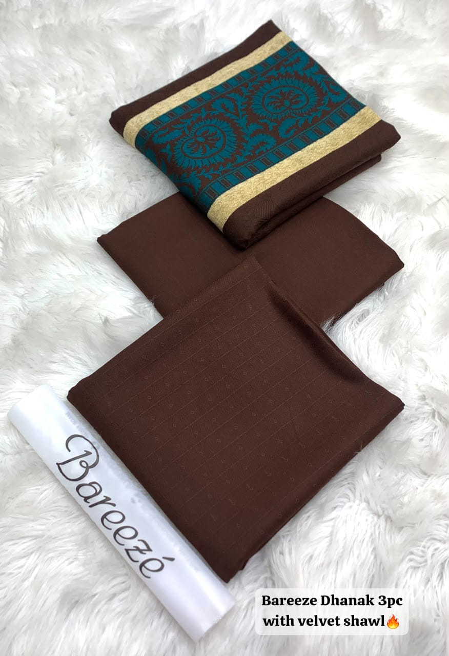 Bareeze Dhanak 3 Piece Unstitched Suit with Velvet Shawl-AT-01 - Image 3