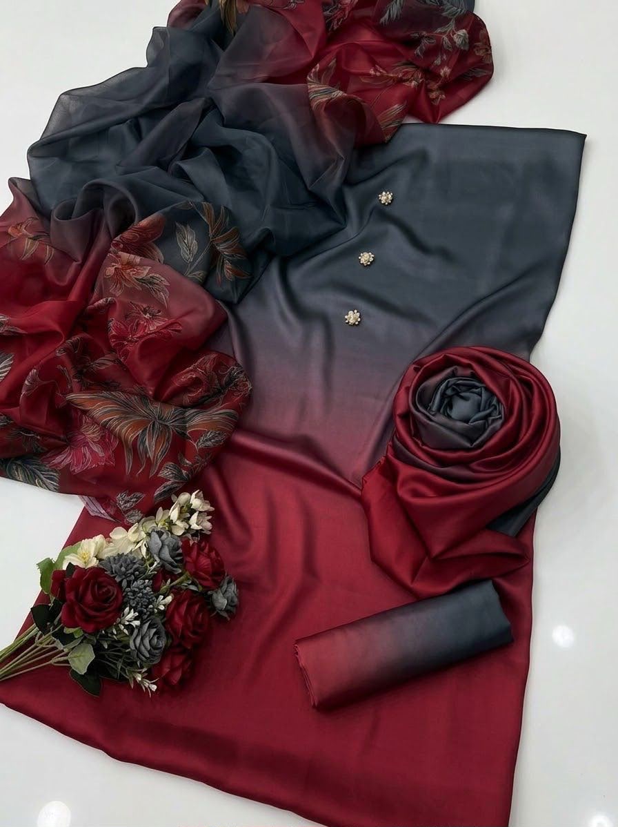 Shamooz Silk 3 Piece Unstitched Suit - Digital Printed Silk ART-020 - Image 2