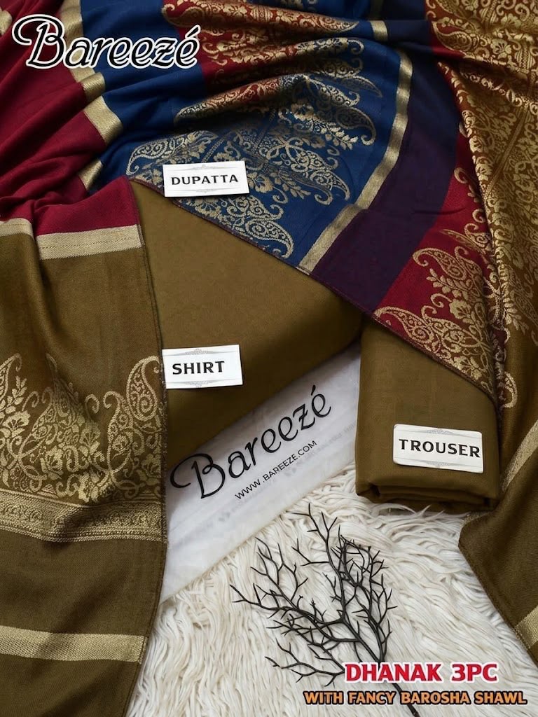 Dhanak 3 Piece Unstitched Suit with Sequence Wool Shawl ART-02 - Image 2