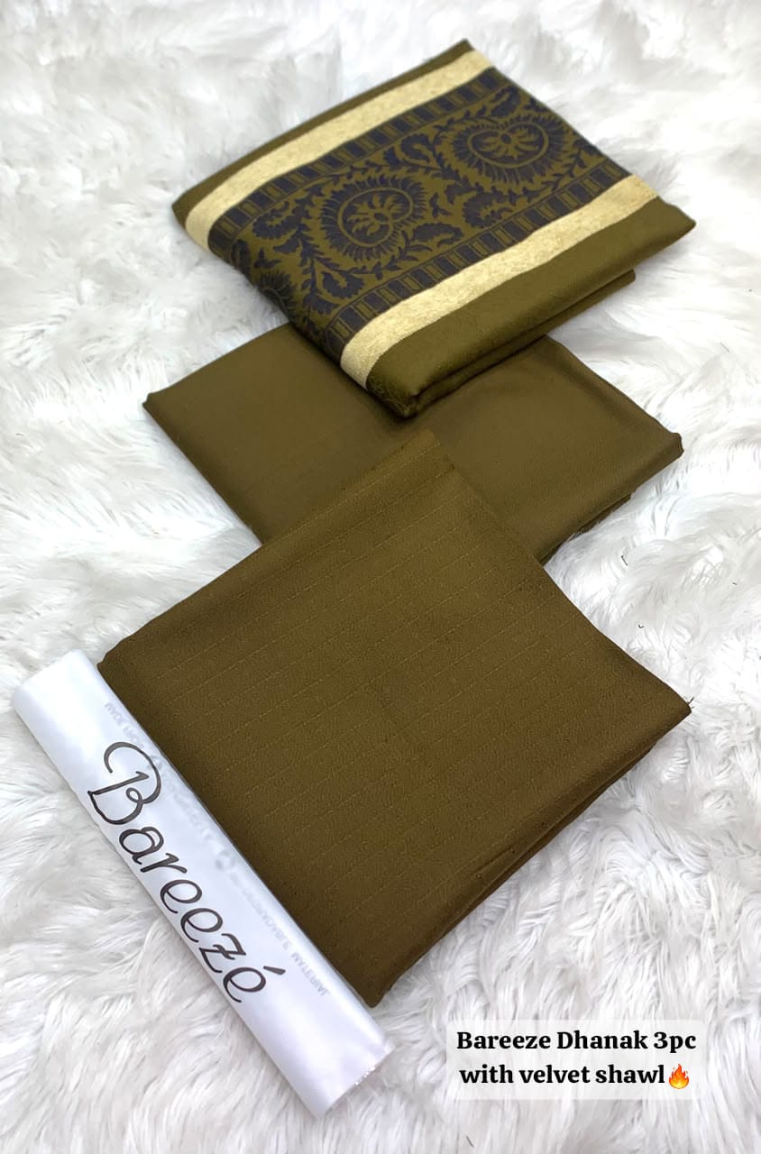 Bareeze Dhanak 3 Piece Unstitched Suit with Velvet Shawl-AT-02 - Image 3