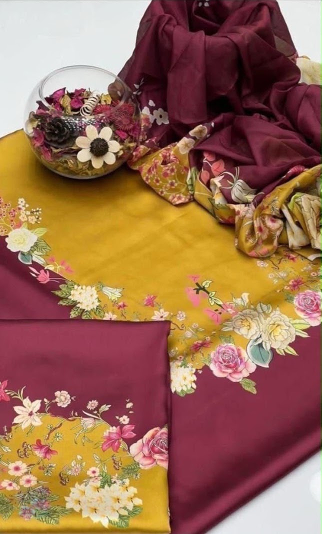 Shamooz Silk 3 Piece Unstitched Suit - Digital Printed Silk ART-031 - Image 2
