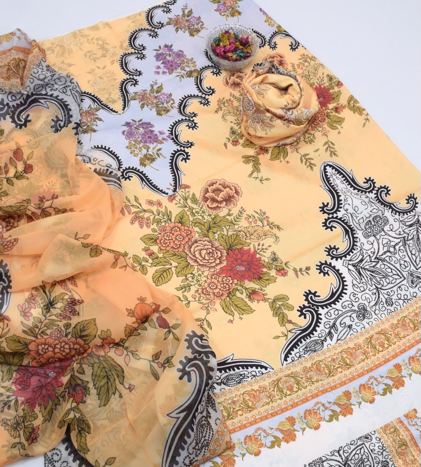 Shamooz Silk 3 Piece Unstitched Suit - Digital Printed Silk ART-017 - Image 2